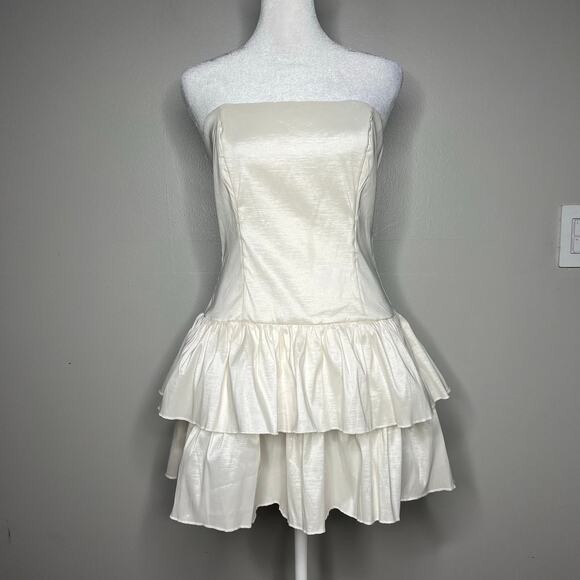 Lucy in the Sky Strapless Corset Bubble Dress Ivory Sz M Bridal Club Preppy Rush - Picture 2 of 12